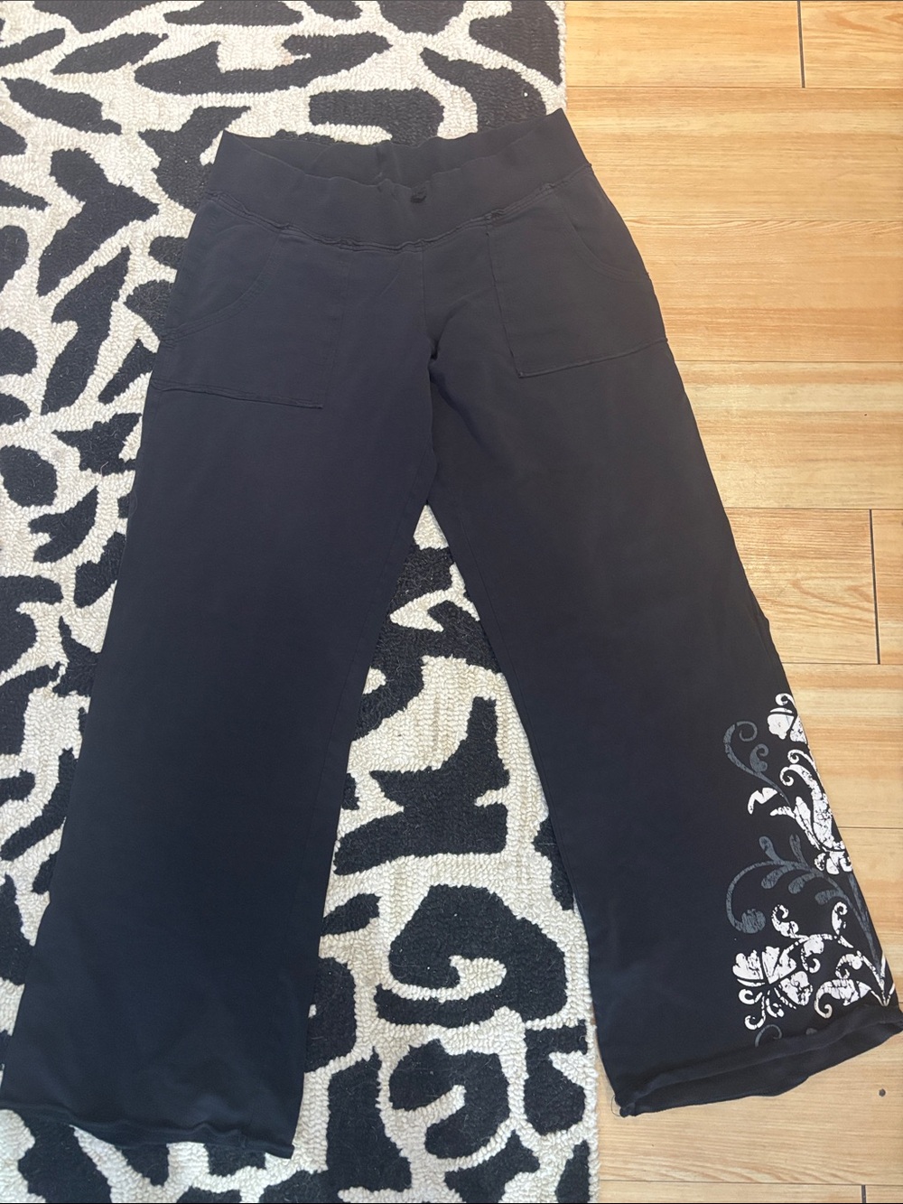 Black Yoga Pants with White Floral Side Print